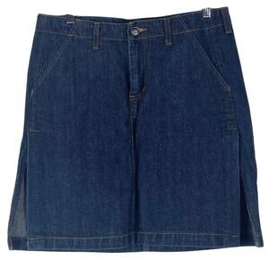Dickies Women's Denim Mini Skirt Size 5 Side Slits Pockets Medium Wash Belt Loop